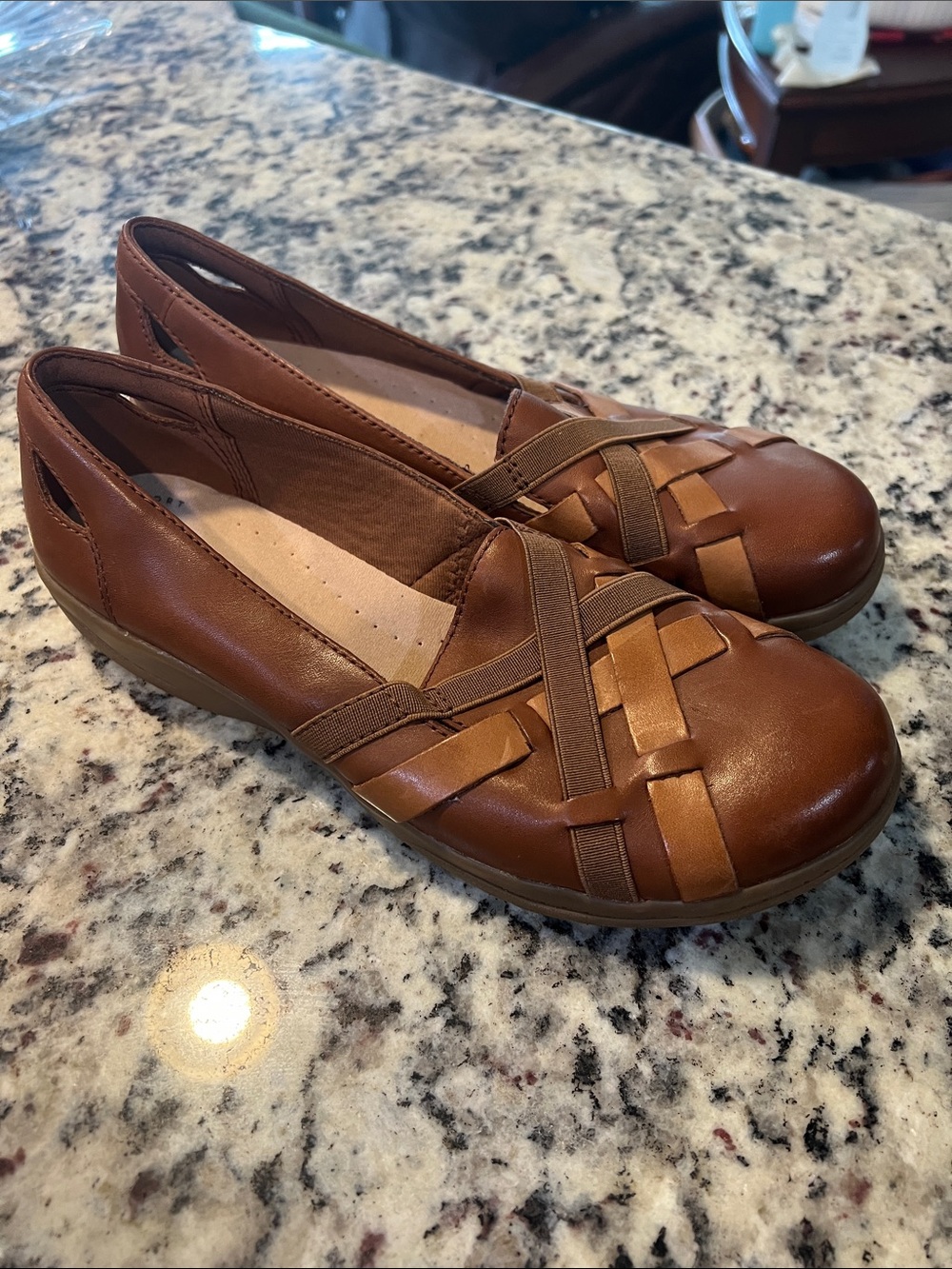 Collections by Clark’s Classic Brown Woven Leather Slip-On Flats